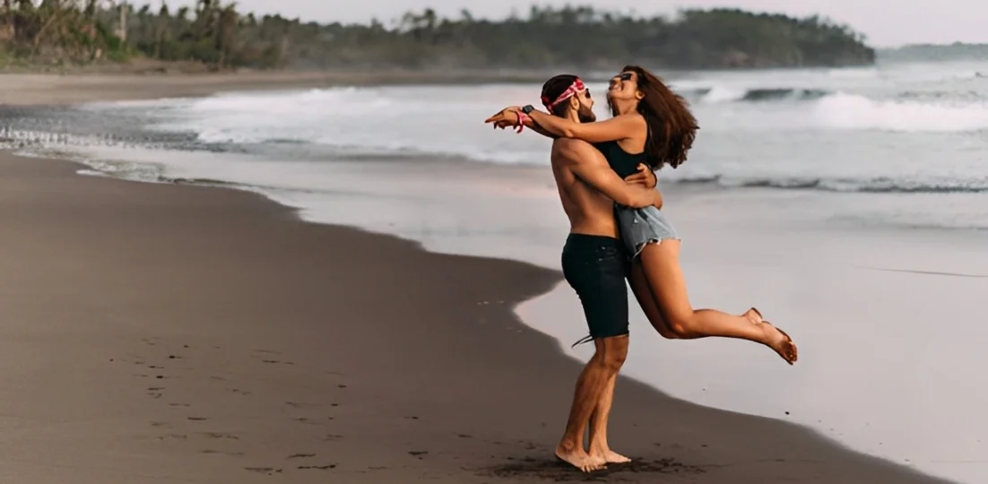 Couple during Winters on a beach