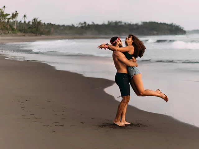 Couple during Winters on a beach