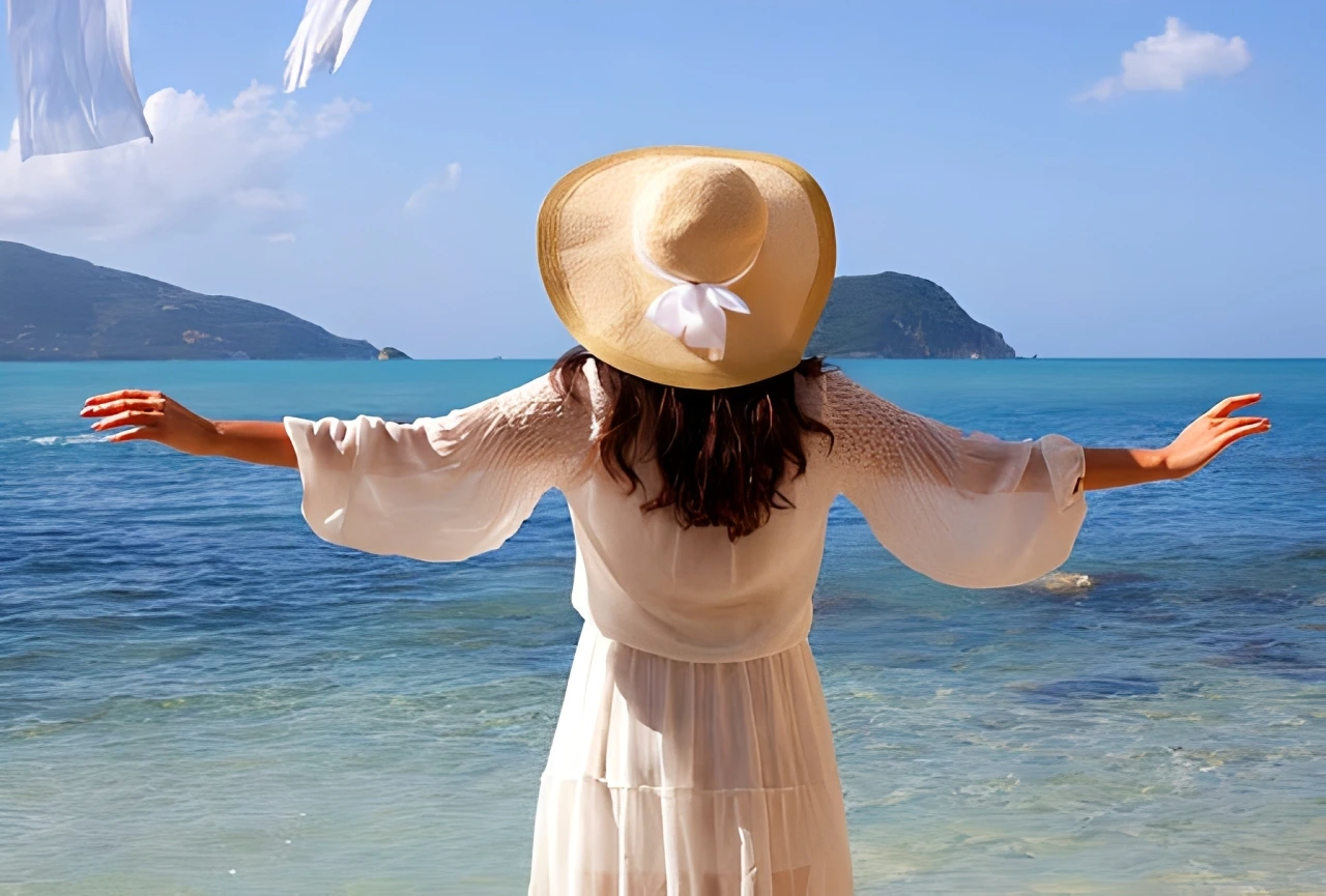Lady facing the beach